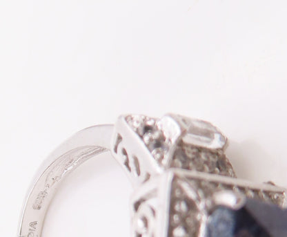 925 Sterling Silver Vintage Ring Rectangle Gemstone & CZ Inlay  Sz 6.5  RG30711