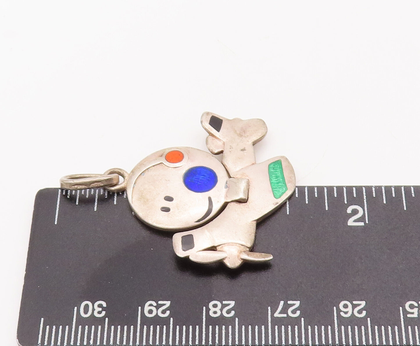 925 Sterling Silver Vintage Pendant Enameled Smiling Sun On Aeroplan  PT23130
