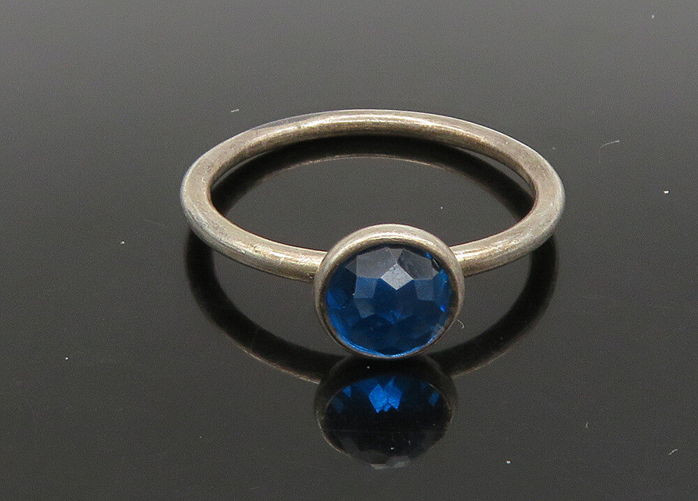 PANDORA 925 Silver  Vintage Faceted Blue Stone Thin Band Ring Sz 7 RG23595