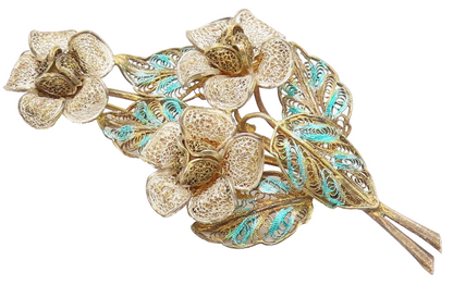 925 Sterling Silver  Vintage Filigree Flower Bouquet Brooch Pin  BP10112