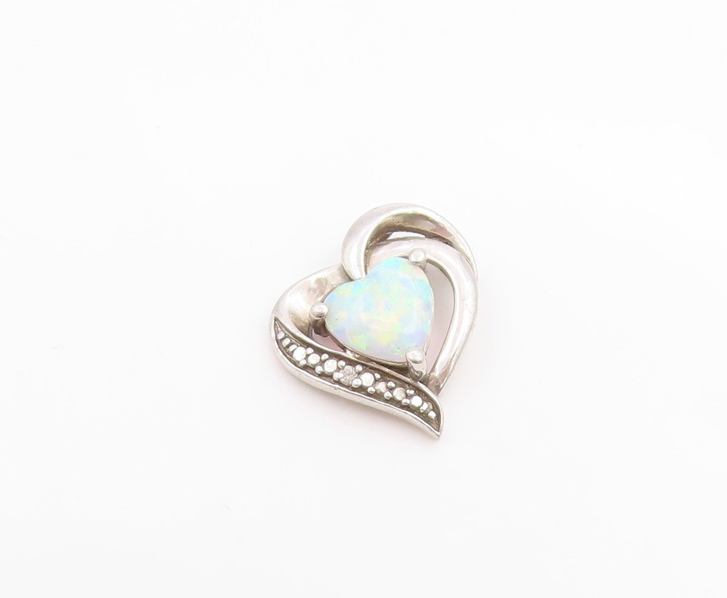 925 Sterling Silver Vintage Pendant Real Diamonds & Fire Opal Love Heart PT26100