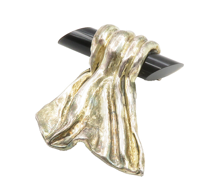 ISRAEL 925 Sterling Silver  Vintage Black Onyx Modernist Brooch Pin  BP5179