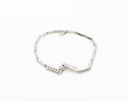 925 Sterling Silver  Vintage Shiny Topaz Floral Bar Chain Bracelet  BT7776