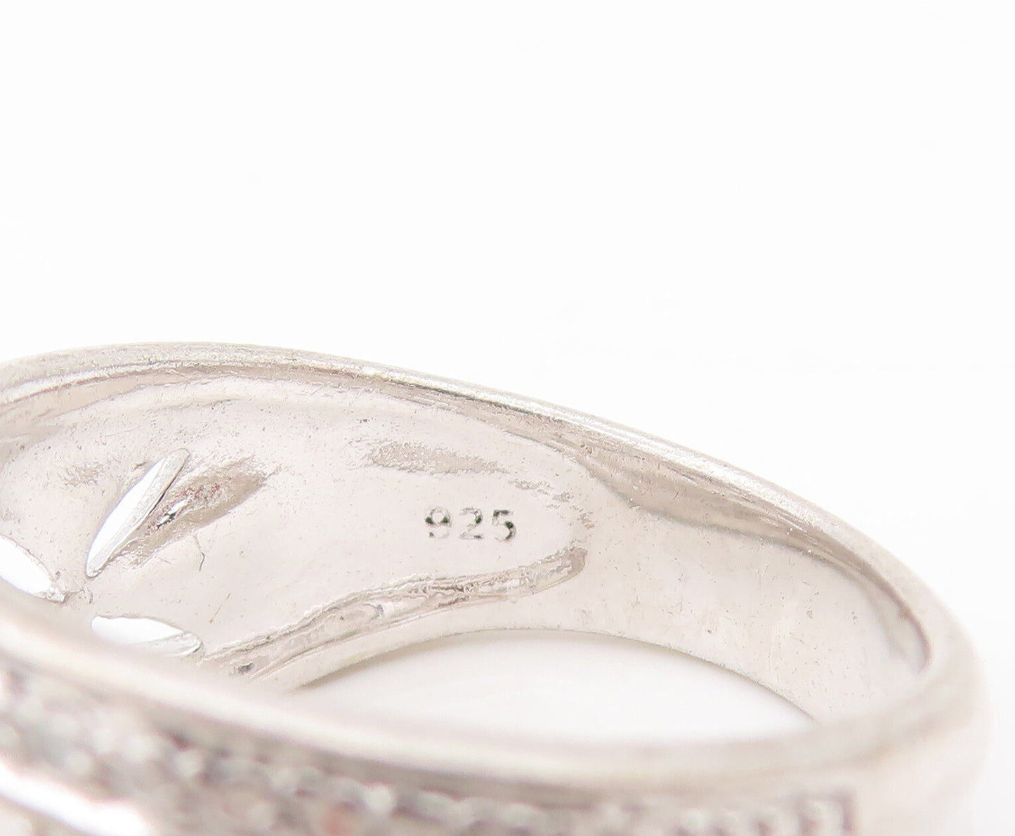 925 Sterling Silver  Vintage Floral Cutout Inlay Diamonds Ring Sz 6  RG27408