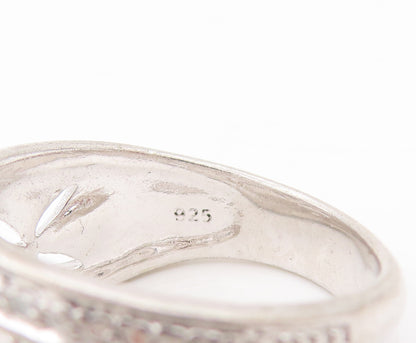 925 Sterling Silver  Vintage Floral Cutout Inlay Diamonds Ring Sz 6  RG27408