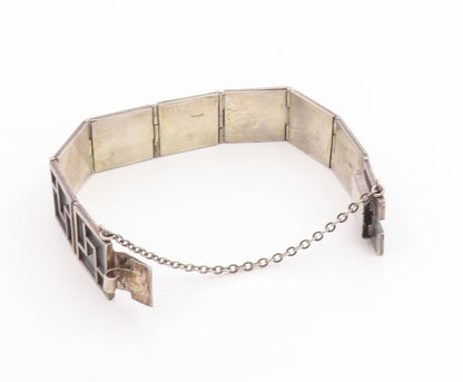 925 Sterling Silver Vintage Bracelet Modernist Geometric Panel Link  BT12037