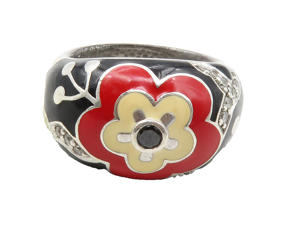 BELLE ETOILE 925 Sterling Silver Cubic Zirconia Enamel Band Ring Sz 7  RG12614