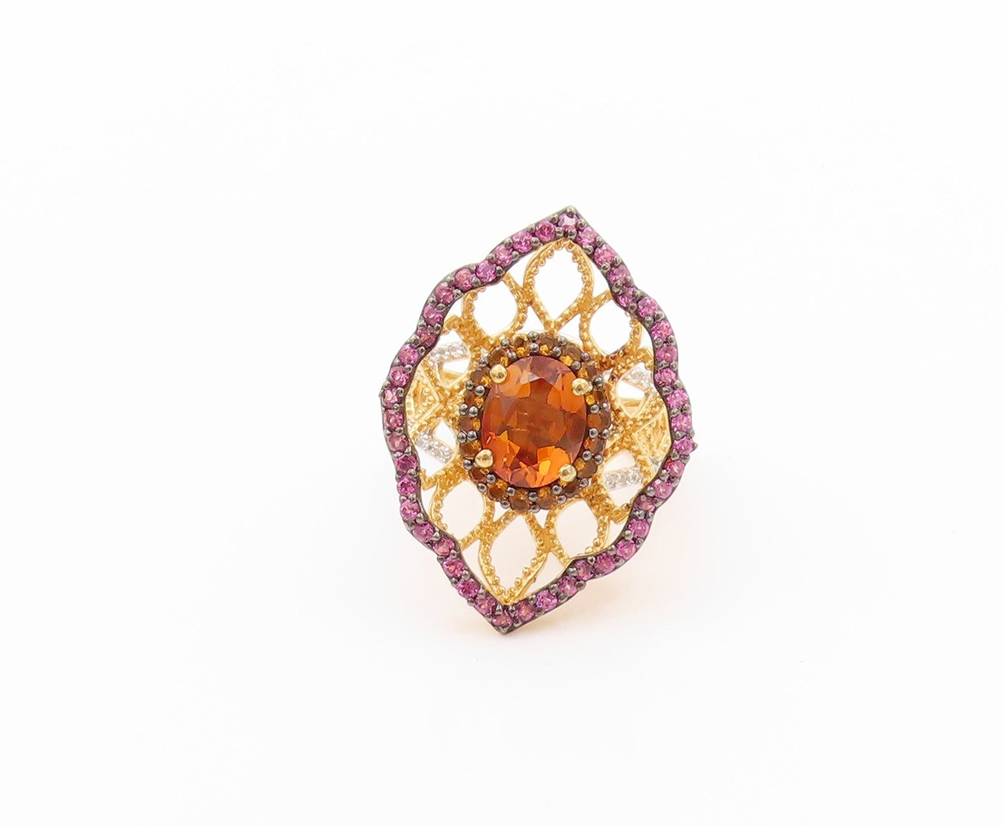 925 Sterling Silver Vintage Ring Gold Plated Designer Citrine & CZ  Sz 5 RG32321