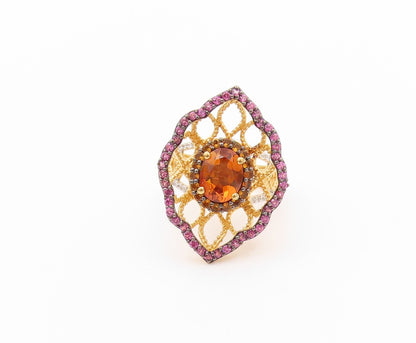 925 Sterling Silver Vintage Ring Gold Plated Designer Citrine & CZ  Sz 5 RG32321