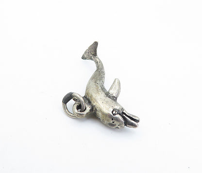 925 Sterling Silver  Vintage Petite Dark Tone Leaping Dolphin Pendant  PT4969