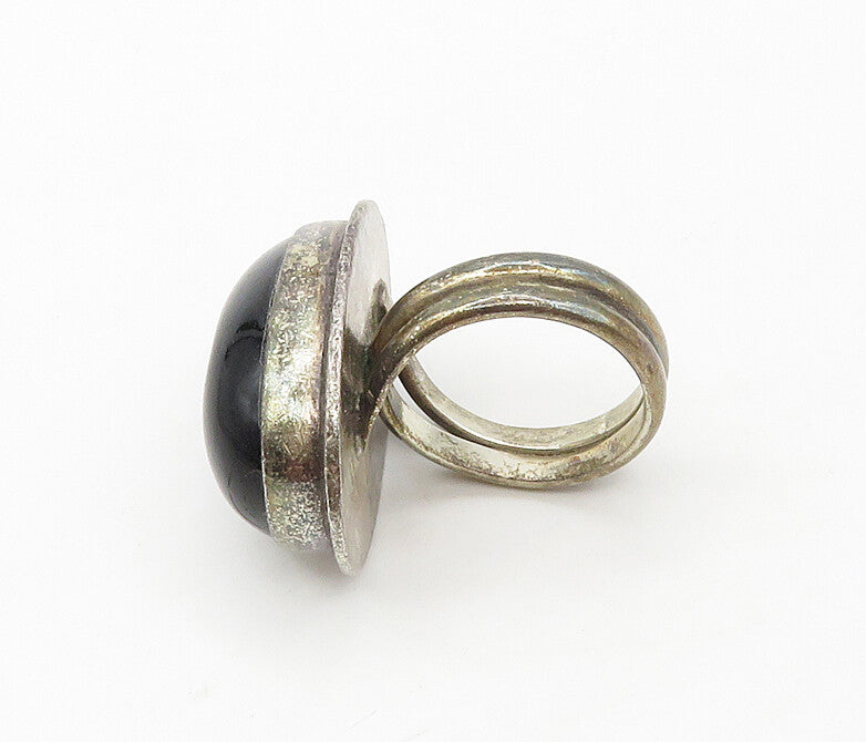 925 Sterling Silver  Vintage Cabochon Black Onyx Cocktail Ring Sz 9  RG17143