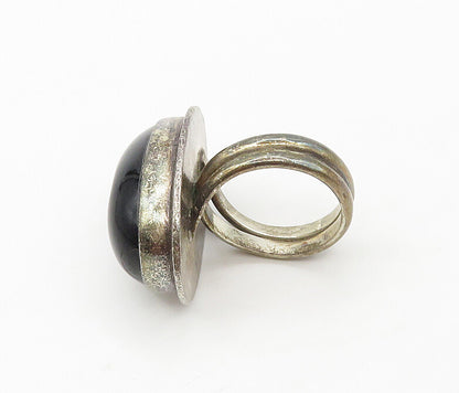 925 Sterling Silver  Vintage Cabochon Black Onyx Cocktail Ring Sz 9  RG17143
