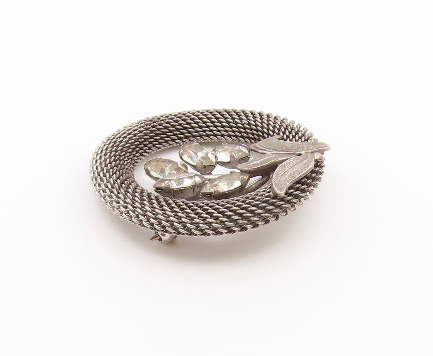 925 Sterling Silver  Vintage Round Mesh Topaz Flower Pedals Brooch Pin  BP9581