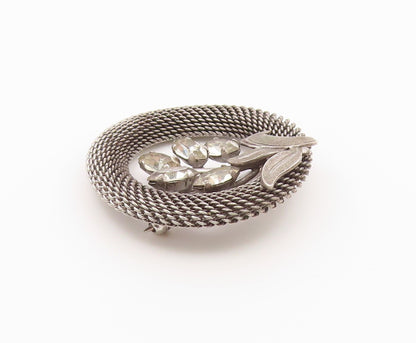 925 Sterling Silver  Vintage Round Mesh Topaz Flower Pedals Brooch Pin  BP9581