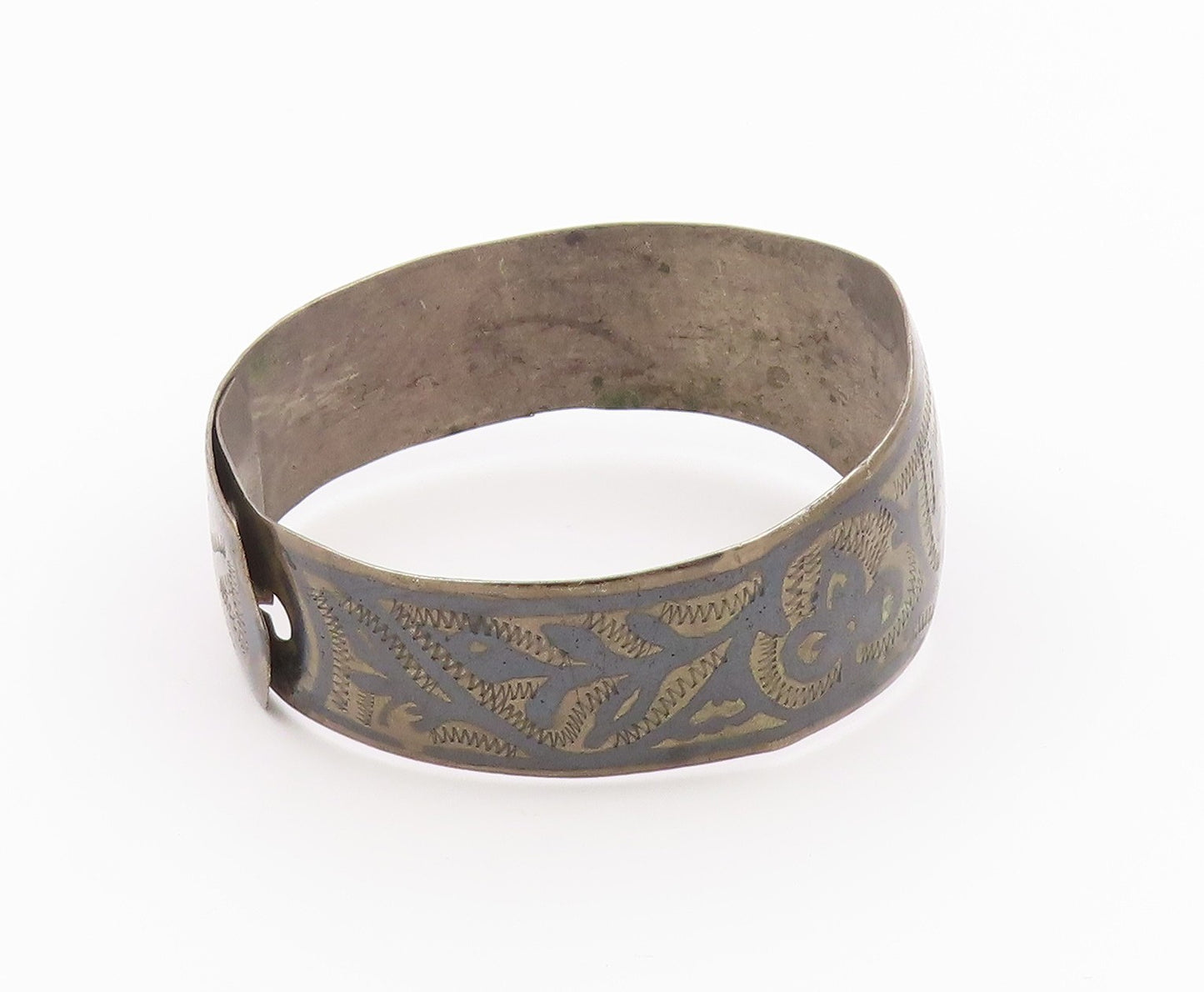 EAST EUROPE 925 Silver  Vintage Antique Etched Floral Bangle Bracelet  BT9576