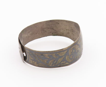 EAST EUROPE 925 Silver  Vintage Antique Etched Floral Bangle Bracelet  BT9576