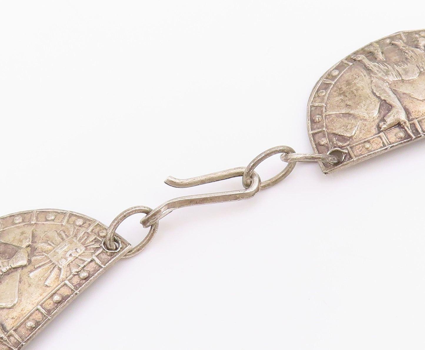 925 Sterling Silver Vintage Necklace PERU Llama & Sun Motif Panel Link  NE4873