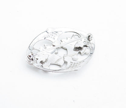 925 Sterling Silver  Vintage Sparkling Double Flower Basket Brooch Pin  BP1752