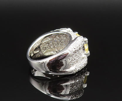 925 Silver  Vintage Emerald Cut Citrine & Cubic Zirconia Ring Sz 7.5  RG25498