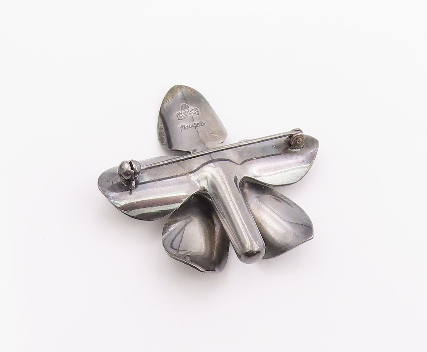 925 Sterling Silver Vintage Brooch Pin DENMARK Abstract Floral Petal  BP12464