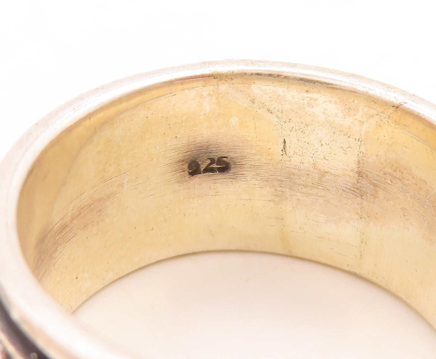 925 Sterling Silver Vintage Ring Spinner Religious OM Carved  Sz 12  RG31597