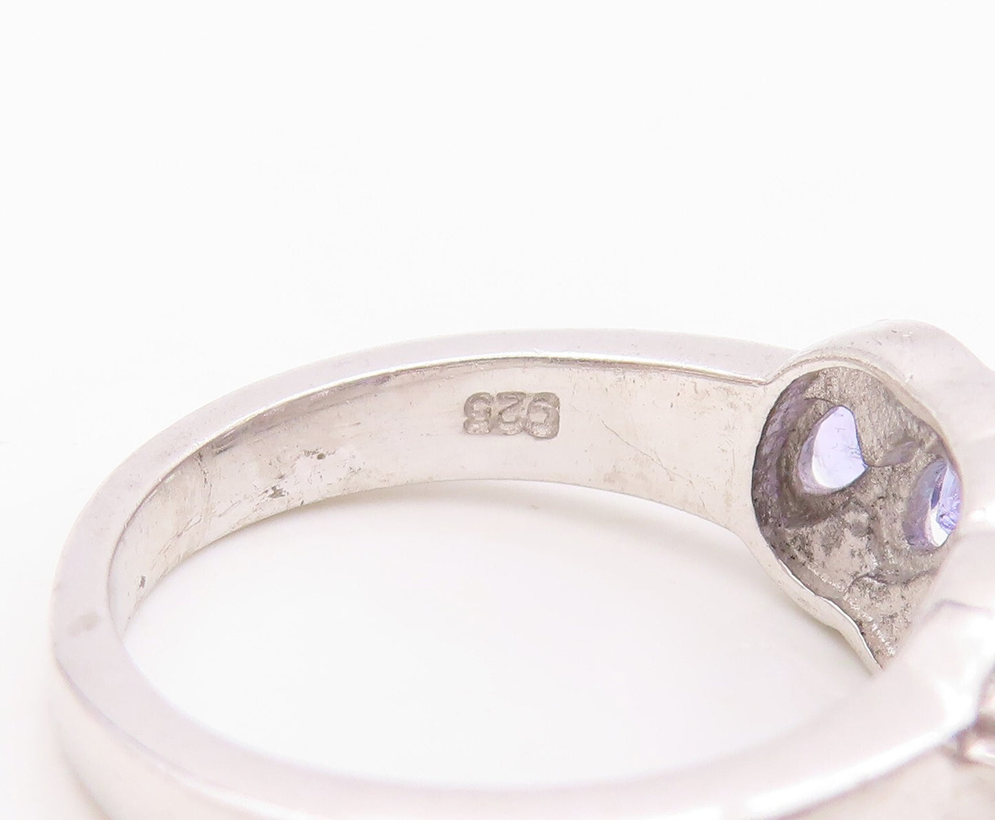 925 Sterling Silver Vintage Ring Designer Oval Cut Tanzanite & CZ  Sz 6  RG30432