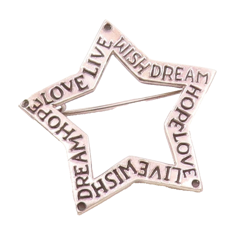 925 Sterling Silver Vintage Open Star Inspirational Words Brooch Pin BP7827