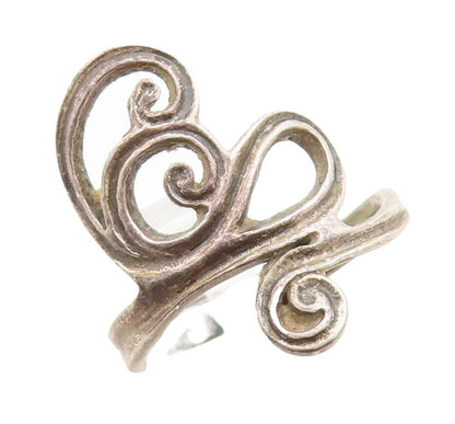 925 Sterling Silver Vintage Ring Dark Tone Swirly Design Cutout  Sz 9  RG31194