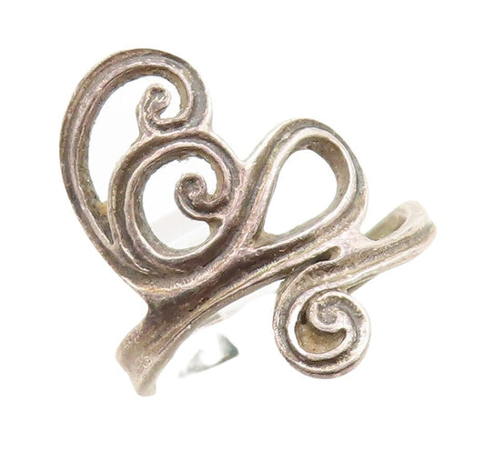 925 Sterling Silver Vintage Ring Dark Tone Swirly Design Cutout  Sz 9  RG31194