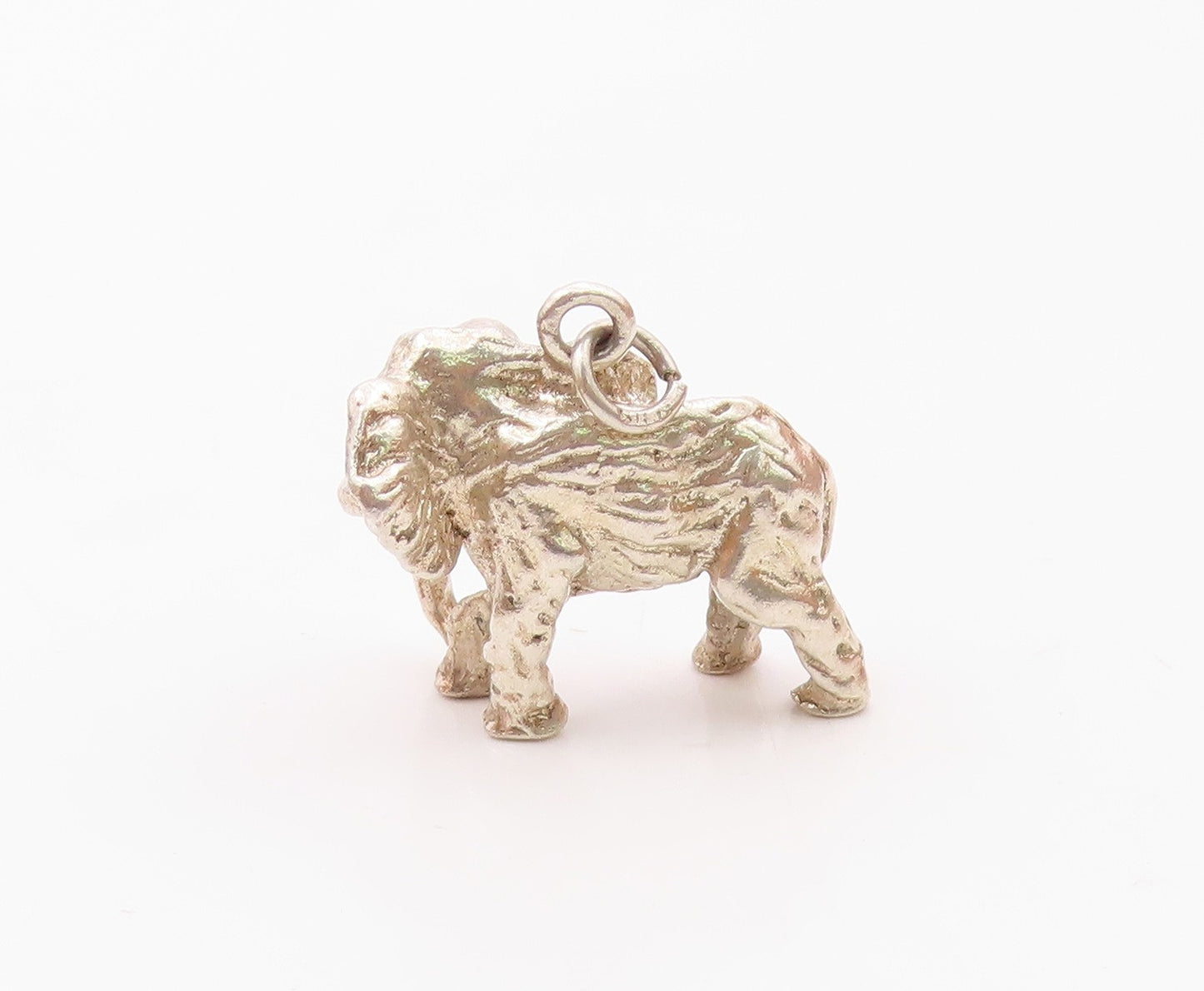 925 Sterling Silver  Vintage Shiny Sculpted Elephant Animal Pendant  PT15344