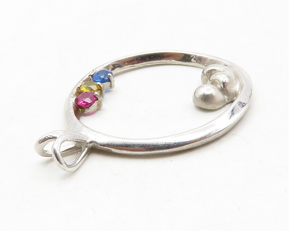 925 Sterling Silver Multi Color Topaz Shiny Baby Open Circle Pendant PT9994