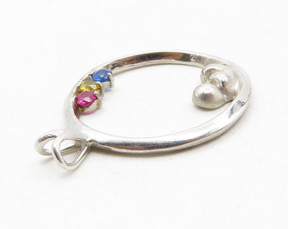 925 Sterling Silver Multi Color Topaz Shiny Baby Open Circle Pendant PT9994