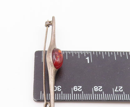 925 Sterling Silver  Vintage Pointed Ends Cabochon Amber Brooch Pin  BP9589