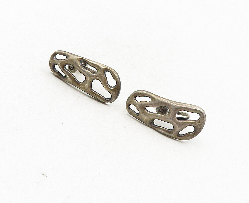 MEXICO 925 Silver  Vintage Dark Tone Cutout Design Non Pierce Earrings  EG4983