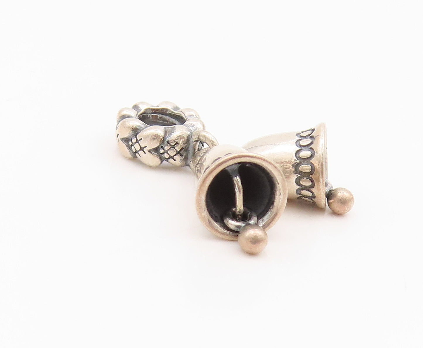 925 Sterling Silver Vintage Pendant PANDORA Mini Christmas Bell Jingles  PT24257