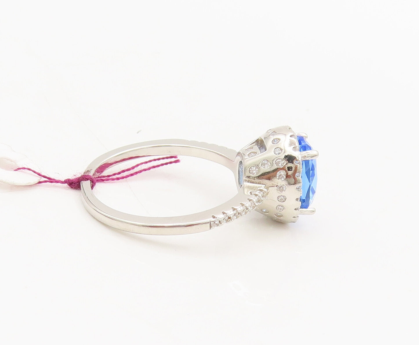 925 Sterling Silver  Vintage Oval Tanzanite Halo CZ Band Ring Sz 6.75  RG26812