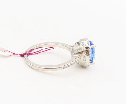 925 Sterling Silver  Vintage Oval Tanzanite Halo CZ Band Ring Sz 6.75  RG26812