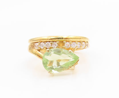 925 Sterling Silver Vintage Ring Gold Plated Pear Cut Peridot Band Sz 7 RG35819