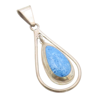 MEXICO 925 Sterling Silver  Vintage Blue Turquoise Tear Drop Pendant  PT7757