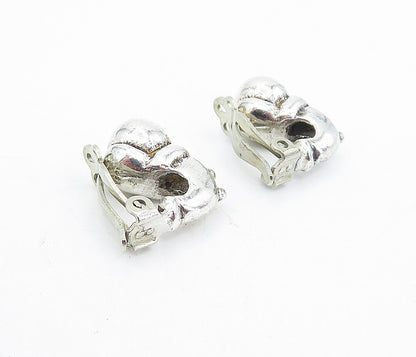 925 Sterling Silver  Vintage Shiny Modernist Design Non Pierce Earrings EG2844