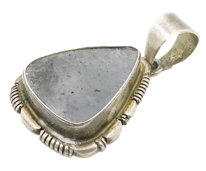 SPENCER NAVAJO 925 Silver  Vintage Grey Jasper Etched Border Pendant  PT13034