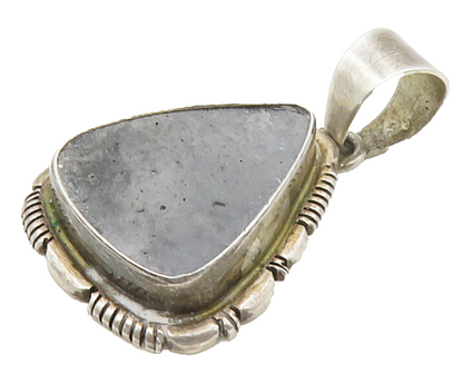 SPENCER NAVAJO 925 Silver  Vintage Grey Jasper Etched Border Pendant  PT13034