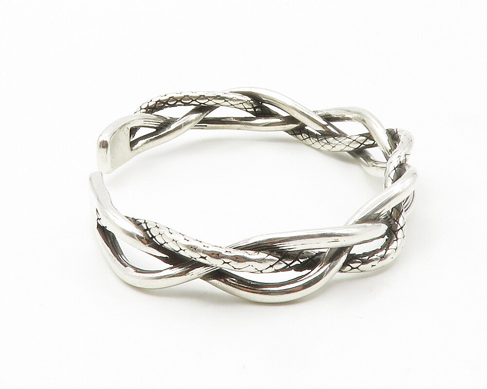 925 Sterling Silver  Vintage Shiny Etched Braided Style Cuff Bracelet  BT5535
