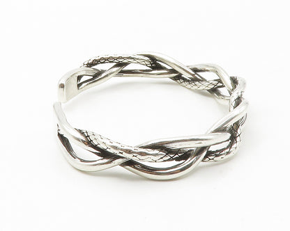 925 Sterling Silver  Vintage Shiny Etched Braided Style Cuff Bracelet  BT5535
