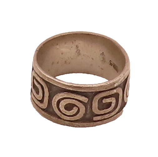 925 Sterling Silver  Vintage Spiral Key Maze Carved Band Ring Sz 5.5  RG26707