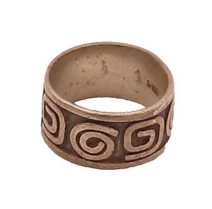 925 Sterling Silver  Vintage Spiral Key Maze Carved Band Ring Sz 5.5  RG26707