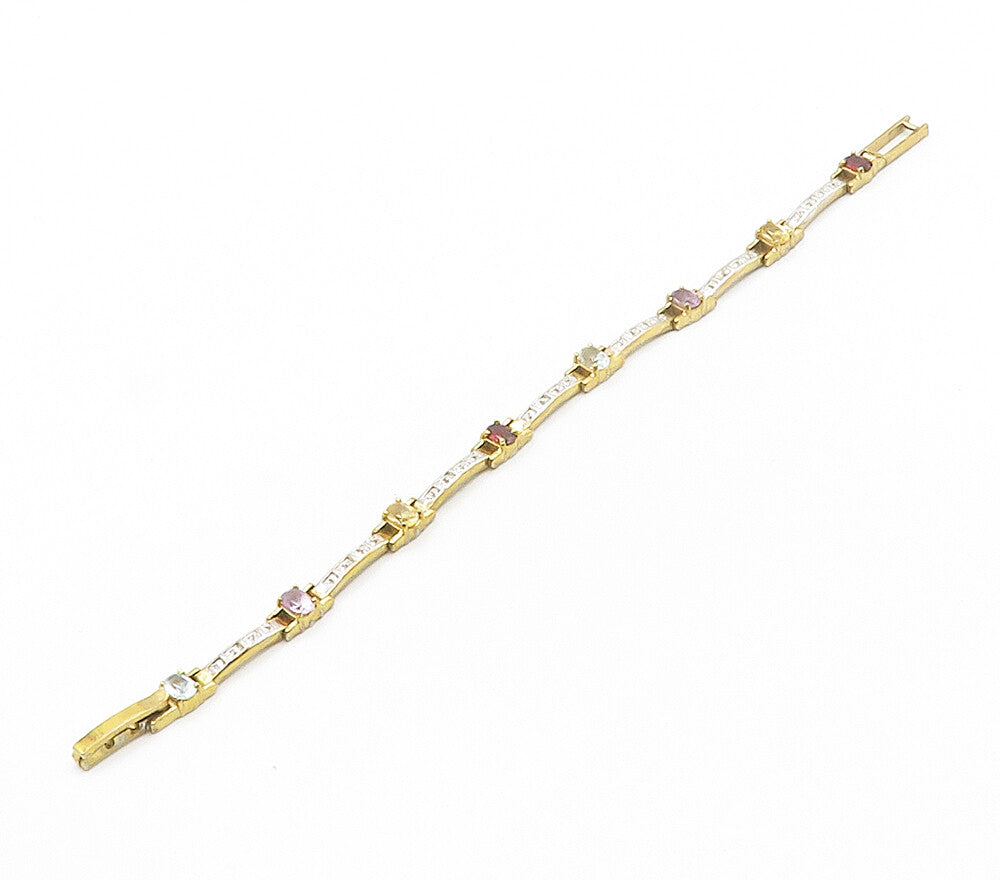 925 Sterling Silver  Genuine Diamonds & Aquamarine Chain Bracelet  BT6200