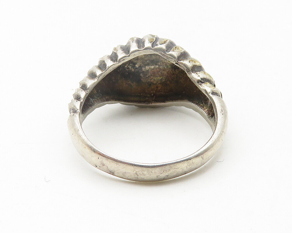 925 Sterling Silver  Vintage Dark Tone Diamond Cut Band Ring Sz 7  RG11418