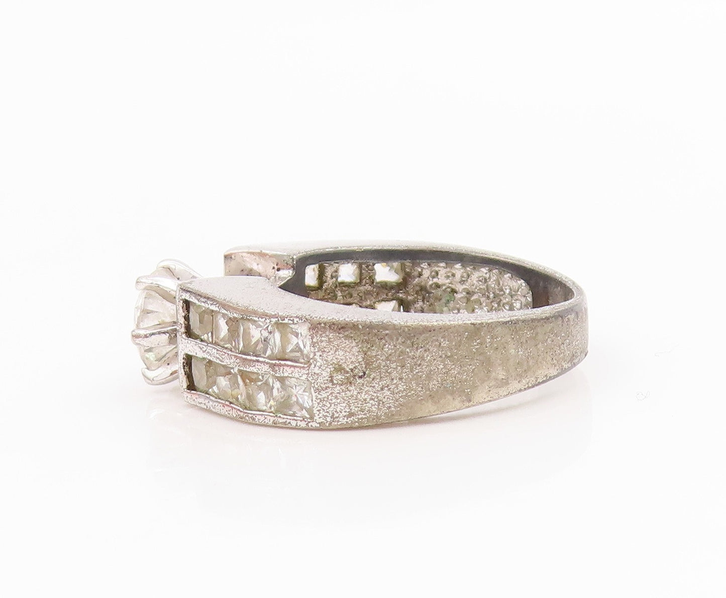 925 Sterling Silver Vintage Ring Elegant Topaz Statement Band  Sz 6.5  RG35864