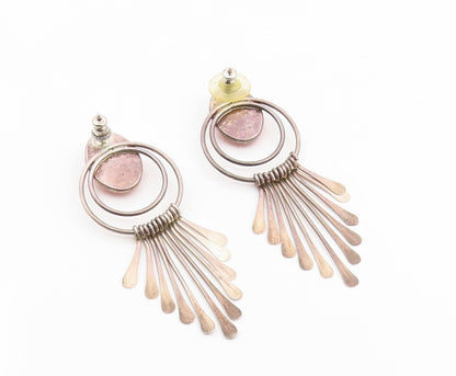 925 Sterling Silver Vintage Earrings Cabochon Gemstone Modernist Dangle  EG14207